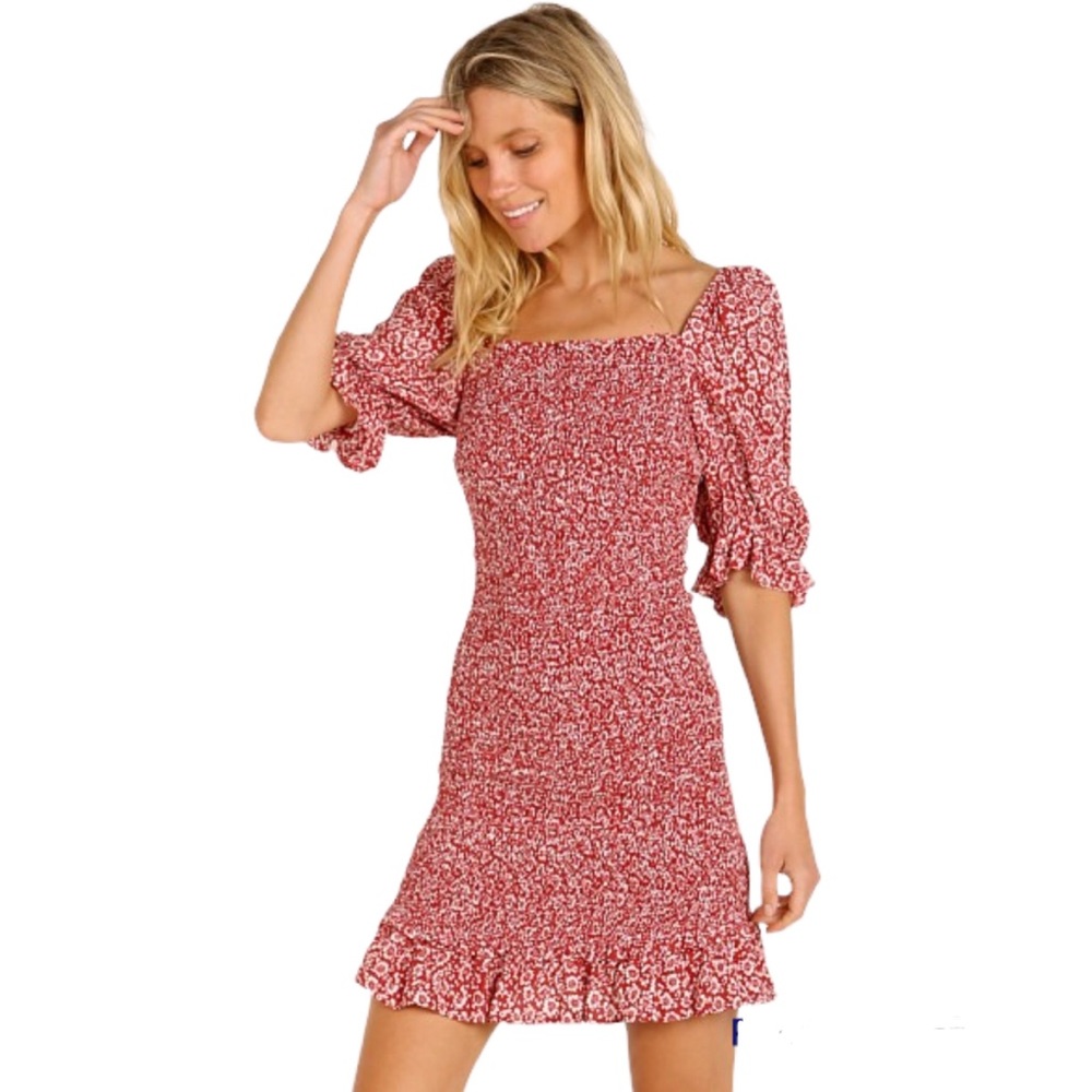 NWT Auguste the Label Marlowe Shirred Mini Dress Red Floral Size 8 (AU12)